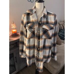 Beach Lunch Lounge NWT women's small brown plaid flannel button up‎ cotton